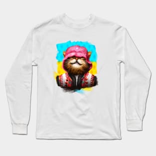 Happy smiling cat in pink hat Long Sleeve T-Shirt